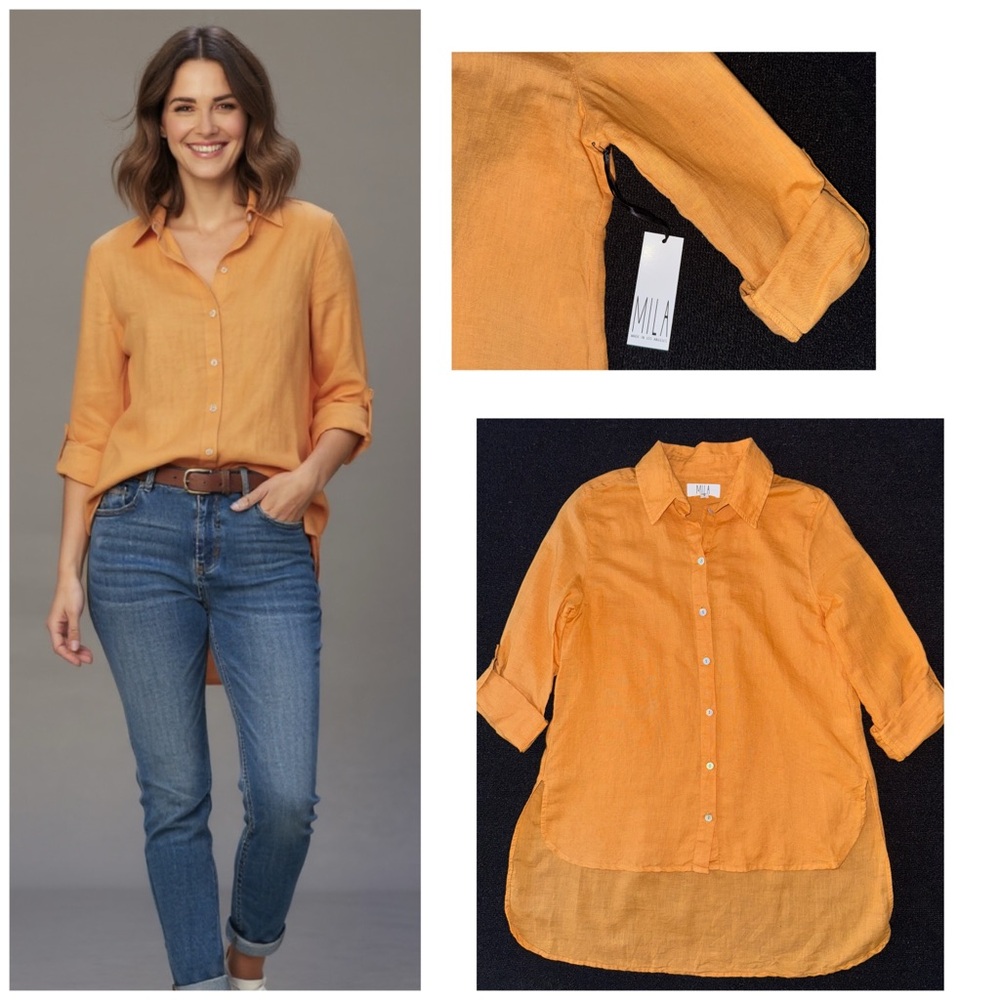 NWT- MILA Women’s 100% Linen Hi-Low Tunic Blouse